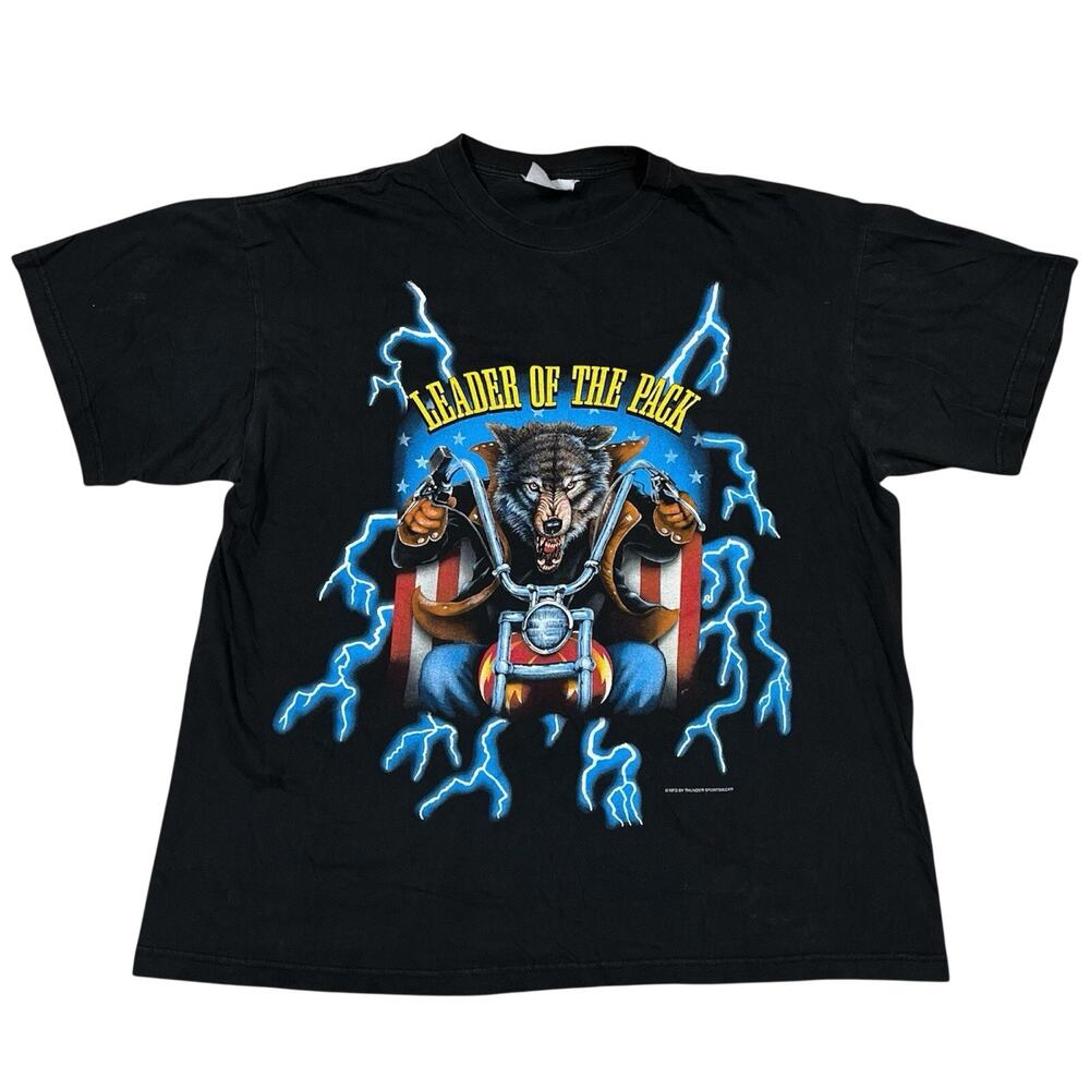 Leader‎ of the Pack Vintage Single Stitch AOP XL 2XL Biker T-Shirt USA Lightning